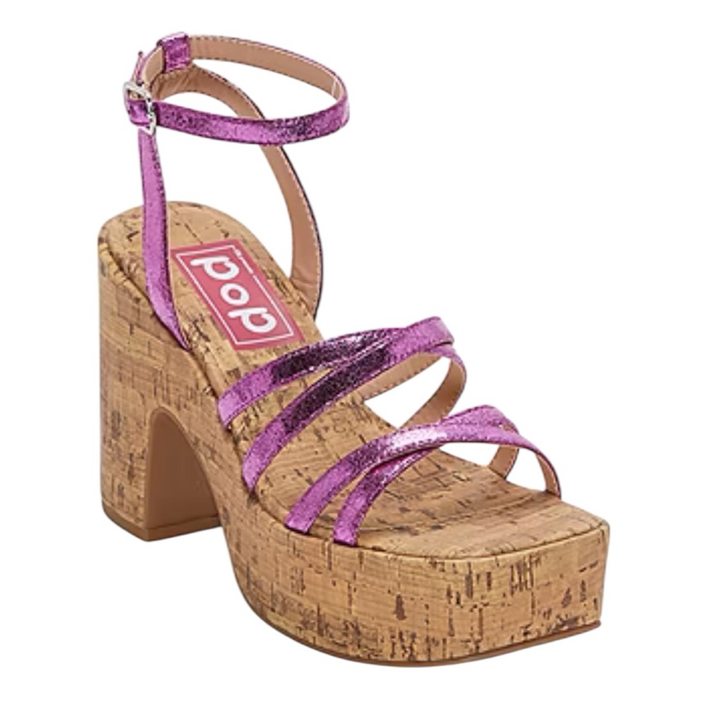 NIB POP Admission Metallic Pink Cork Heeled Sandals - Picture 2 of 14